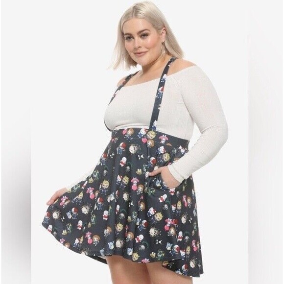 Hot Topic My Hero Academia x Hello Kitty and Friends Skater Suspender Skirt 2/2X - Picture 1 of 8